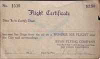 Ryan Flying Company Souvenir Flight Card, January 16, 1925 (Source: Champagne)
