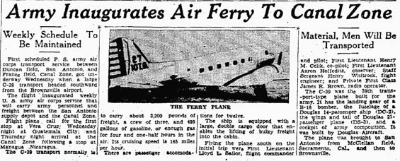 Transport Ferry Flight, L.L. Sailor, August 21, 1940 (Source: Schutte)
