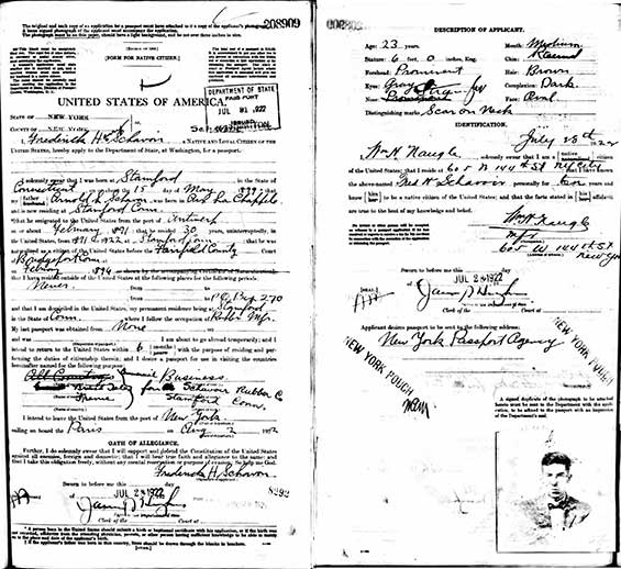 F.H. Shavoir, Passport Application, July 28, 1922 (Source: ancestry.com) 