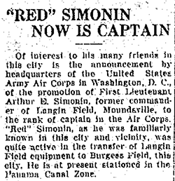 A.E. Simonin Promotion, September 1, 1927 (Source: Woodling)