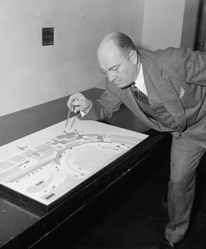 Sumpter Smith and a Model of the Washington National Airport, Ca. 1940 (Source: Woodling)