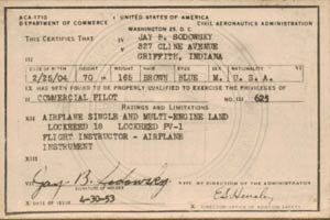 Jay Sodowsky's Department of  Commerce Pilot License (Source: Sodowsky) 