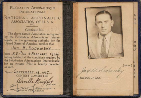 Jay Sodowsky, FAI License, 1927 (Source: Sodowsky)