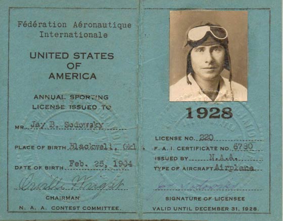Jay Sodowsky, FAI License, 1928 (Source: Sodowsky)