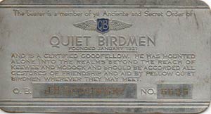 Jay Sodowsky's Quiet Birdmen Membership Card (Source: Sodowsky)