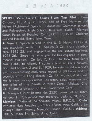 Vern Speich in the Blue Book of Aviation, 1932 (Source: NASM)