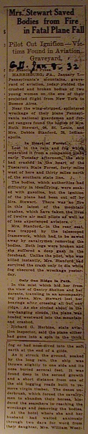News of Crash, Newspaper Unknown, January 8, 1932 (Source: Paul)