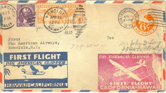Two-Way U.S. Postal Cachet, California to Honolulu and Return, April 18-22, 1935 (Source: Staines)