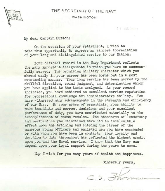 Commendation Letter from Secretary of the Navy, May, 1953 (Source: Web)