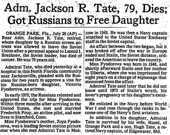 J.R. Tate Obituary, The New York Times, July 21, 1978 (Source: NYT)