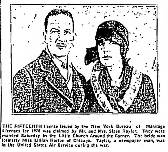 Sloan Marriage to Lillian Horton, January 2, 1926 (Source: newspapers.com)