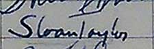 Sloan Taylor Signature As It Appeared in the Register