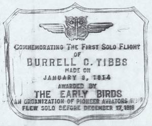 First Solo Plaque, January 9, 1914 (Source: NASM)
