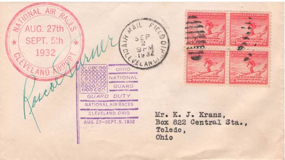 U.S. Postal Cachet, Roscoe Turner, September 2, 1932 (Source: Kranz)