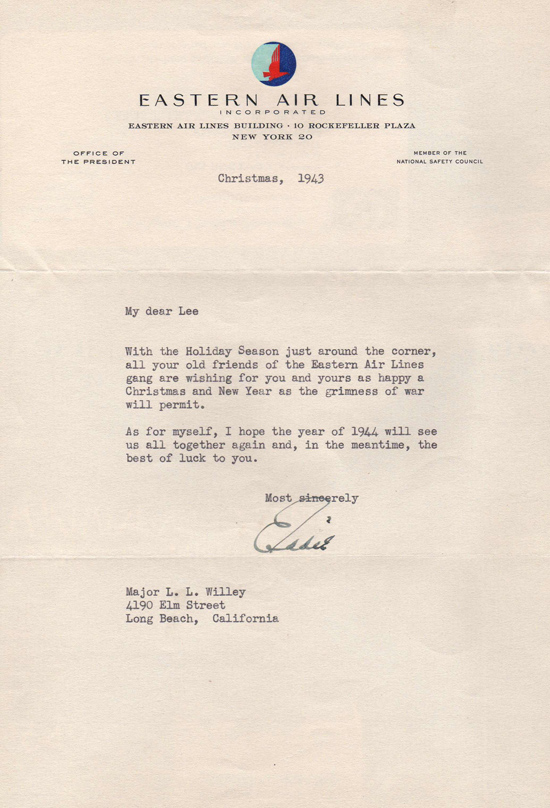 Christmas, 1943, Letter from Eddie Rickenbacker