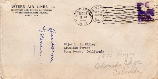 Envelope For 1943 Rickenbacker Christmas Letter