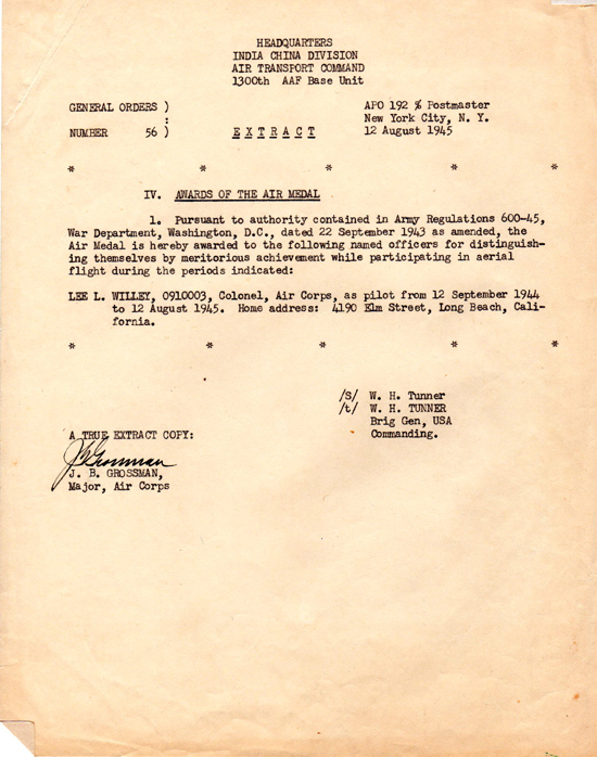 U.S. Air Medal Award, August 12, 1945