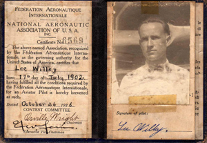 Lee Willey, FAI License, 1926