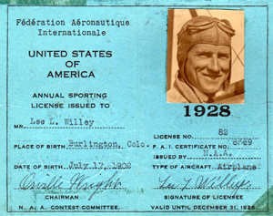 Lee Willey, FAI License, 1928 