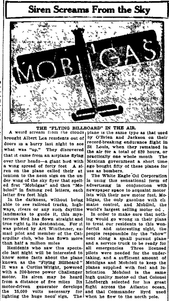 The Evening Tribune, Albert Lea, MN, July 14, 1933 (Source: Woodling) 