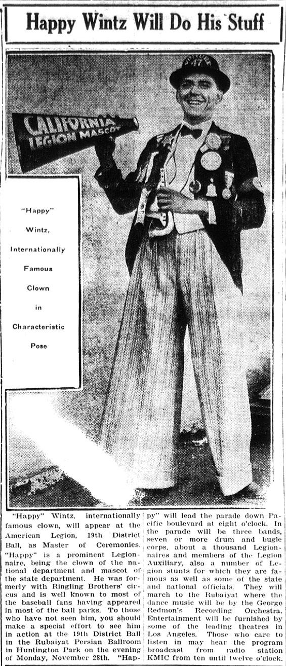 Happy Wintz, Torrance (CA) Herald, 1928 (Source: newspapers.com) 