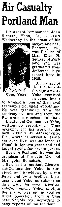 J.R. Yoho Obituary, The Oregonian, January 8, 1943 (Source: Woodling)