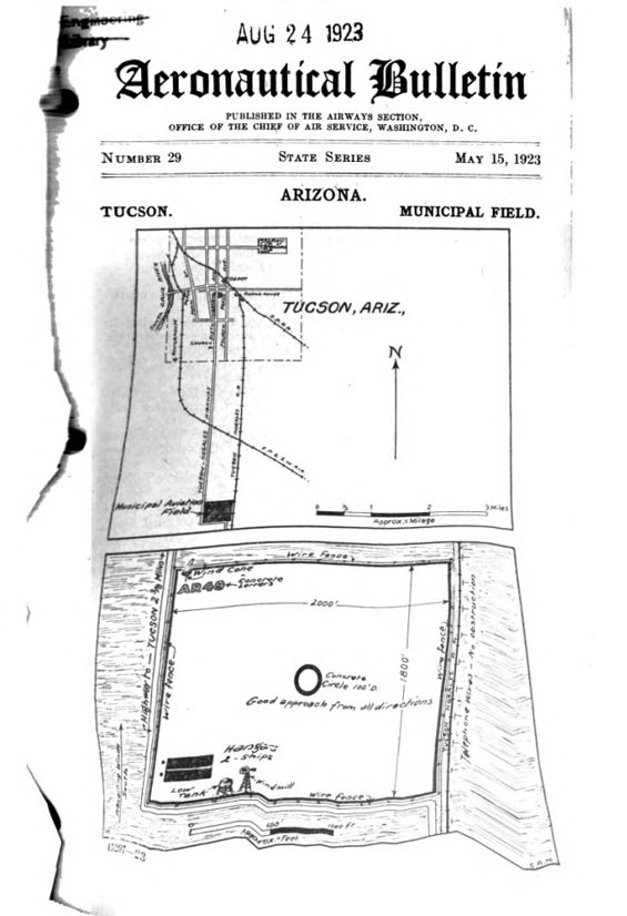 Tucson Airport Diagram, May 15, 1923 (Source: Site Visitor)