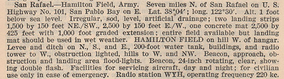 Facility Directory Description of Hamilton Field, 1937 (Source: Webmaster) 