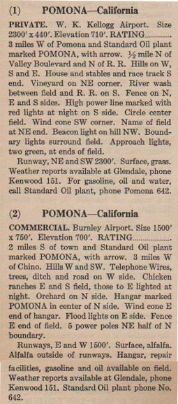 Pomona-area Airfields, Ca. 1931 (Source: Webmaster)