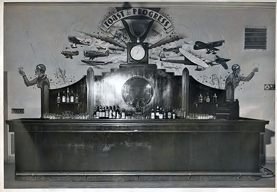 "Toast to Progress," Mural by Eric Sloane, Roosevelt Field Pilot's Lounge ca. 1940 (Source: COAM)